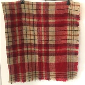 Zara red Black tan large square knit fringe scarf.